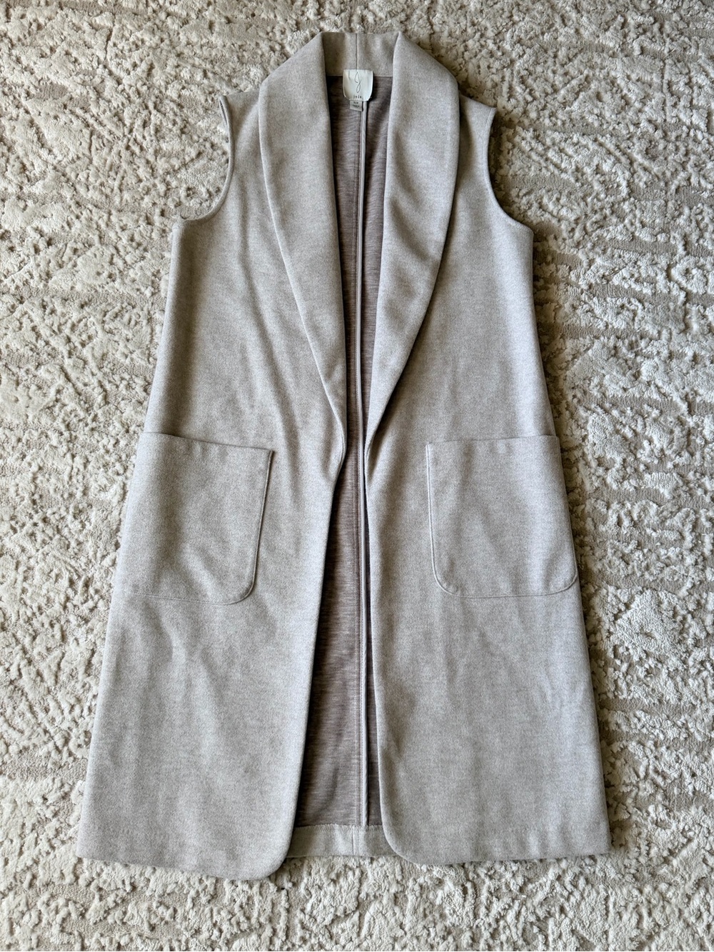 Joie Sleeveless Shawl Collar Long Vest in Light Taupe